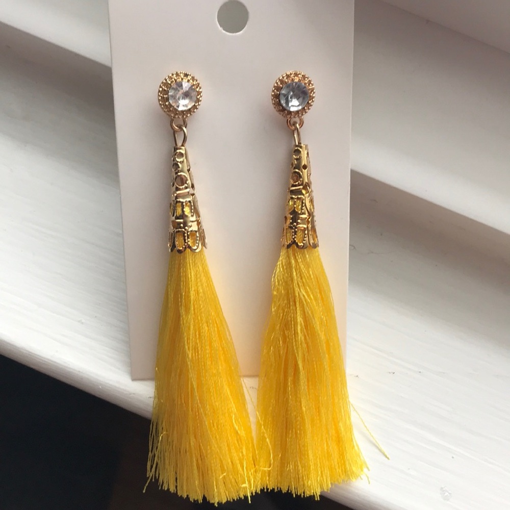 New! Drop Tassel Earrings Yellow